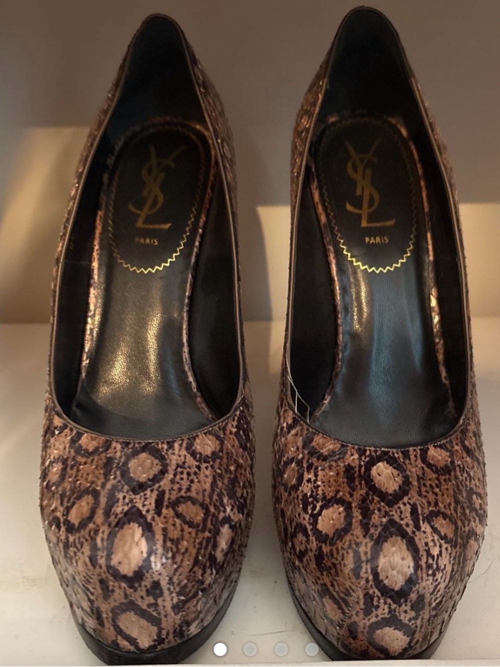 Yves Saint Laurent Brown Snake-Print Platform Pumps size 38